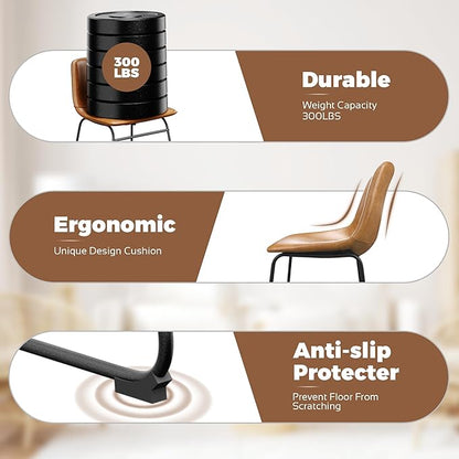 Dining Chairs Set of 4, 18 Inch Modern Armless Kitchen Chairs with Back, Faux Leather Dining Room Chairs with Metal Legs for Home, Bistro Coffee Shops (Brown)