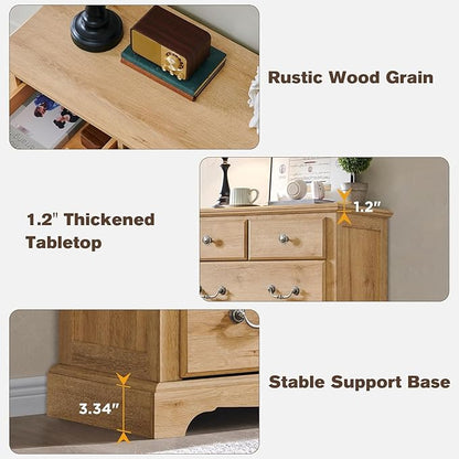 T4TREAM 7 Drawers Dresser Chests for Bedroom, Wood Vintage Chests of Drawers, Rustic Dressers Chset Organizer for Bedroom, Living Room, Hallway, Natural Oak