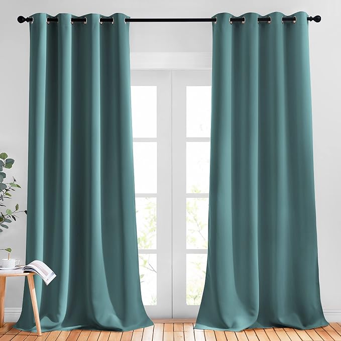 NICETOWN Patio Glass Door Panels - (52 inches Wide x 120 inches Long, Sea Teal, 1 Pair) Blackout Curtains for Bedroom/Living Room, Privacy Panel Drapes for Dining Room and Guest Room