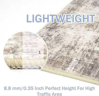 IOHOUZE Abstract Runner Rug 2x12 Ft Washable Runners for Hallways, Non Slip Kitchen Runner Printed Faux Wool Entryway Runner Indoor, Modern Abstract Floor Carpet for Hall Kitchen, Beige Brown