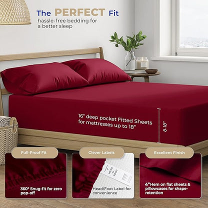 THREAD SPREAD California King Sheet Set - 400 Thread Count 100% Cotton, 4 PC Cal King Cooling Sheets, Soft Breathable Bed Set, 16" Deep Pocket (Burgundy)