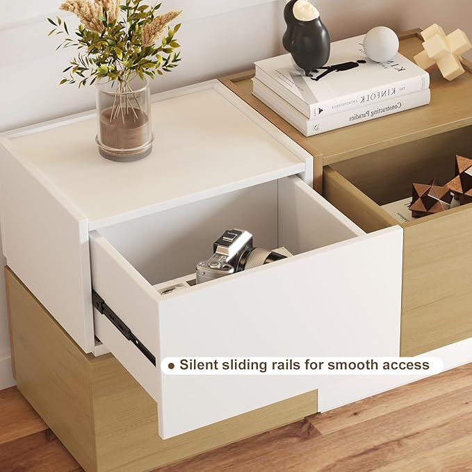 Stackable Storage Drawers, Wooden Drawer Storage Organizer, Modern Nightstands with Wooden Drawers, Small Storage Cabinet, Modular Design, Available in 2 Sizes for Versatile Use Oak Small