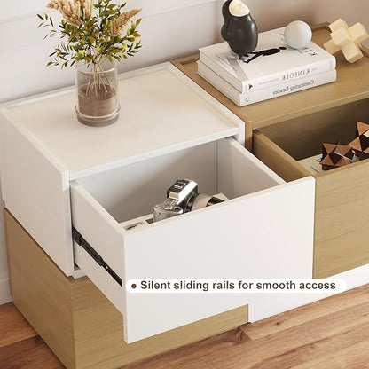Stackable Storage Drawers, Wooden Drawer Storage Organizer, Modern Nightstands with Wooden Drawers, Small Storage Cabinet, Modular Design, Available in 2 Sizes for Versatile Use Grey Small
