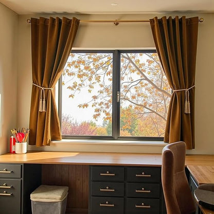 Lazzzy Velvet Blackout Curtains Thermal Insulated Room Window Drapes Super Soft Luxury Curtains for Living Room Bedroom Rod Pocket 2 Panels, Gold Brown, 52" W x 63" L