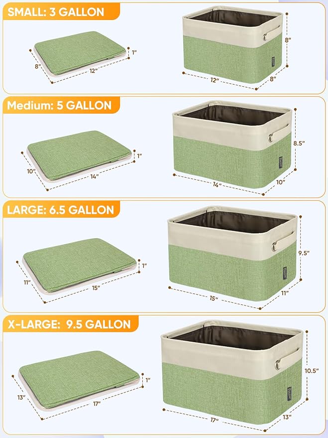 BALEINE 1 Pack Fabric Storage Bins for Shelves, Linen Storage Baskets for Organizing, Decorative Closet Bins for Clothes, Home (Green, 14''x10''x8.5'')