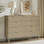 LYNSOM Fluted 9 Drawer Dresser for Bedroom, 55" Wide Modern Chest of Drawers with Curved Profile Design and Metal Handles, Wood Dresser TV Stand & Storage Organizer for Bedroom, Hallway, Beige