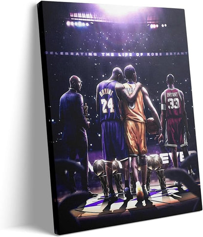 Kobe Bryant Legacy Canvas Wall Art Print Poster, Iconic Inspirational Sports Picture Artwork, Motivational Mamba Mentality Painting Wall Decor for Office Gym Home Living Room Bedroom, Framed 24x30inch