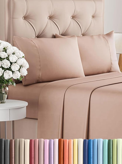 Twin 4 Piece Sheet Set - Cooling, Comfy & Breathable - Hotel Luxury Bedding, Includes Fitted Sheet for Women, Men, Kids and Teens - 1 Flat, 1 Fitted Sheet, 2 Pillowcases with Deep Pockets - Mauve