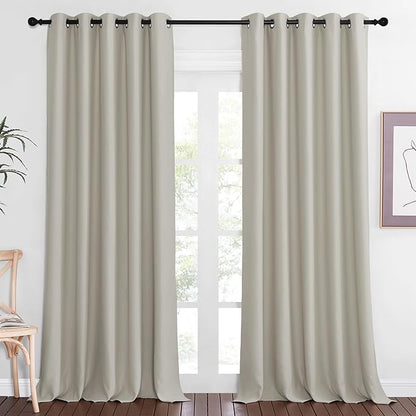 NICETOWN Blackout Natural Curtain for Living Room - Thermal Insulated Solid Grommet Sound Reducing Energy Saving Window Drape for Bedroom/Dining Room, 1 Panel, W66 x L90