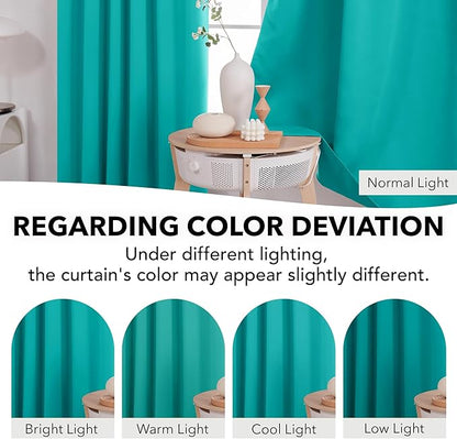 Deconovo Blackout Curtains, Thermal Insulated, W52 x L54 2 Panels, Back Tab, Machine Washable, Room-Darkening Drapes for Bedroom/Living Room Turquoise