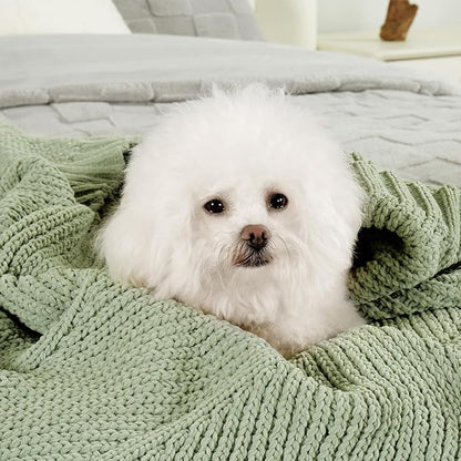 Amélie Home Chevron Chenille Knit Throw Blanket for Couch, Cozy Texture Decorative Soft Blanket for Sofa & Chair, 60"x80", Sage Green