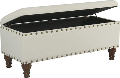 HomePop Large Storage Bench with Nailhead Trim - Cream