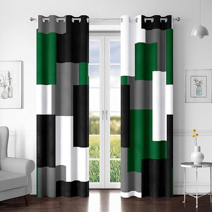 Green Blackout Curtains for Bedroom 96 inch Long 2 Panels Set Black Grey White Modern Abstract Geometric Black Out Curtains Insulated Room Darkening Window Drapes for Living Room, 52Wx96L