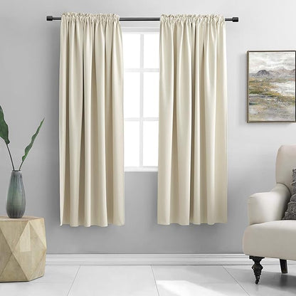 DONREN Cream Beige Room Darkening Curtains for Bedroom 42 x 63 Inch Length Thermal Insulated Rod Pocket Curtains,1 Pair