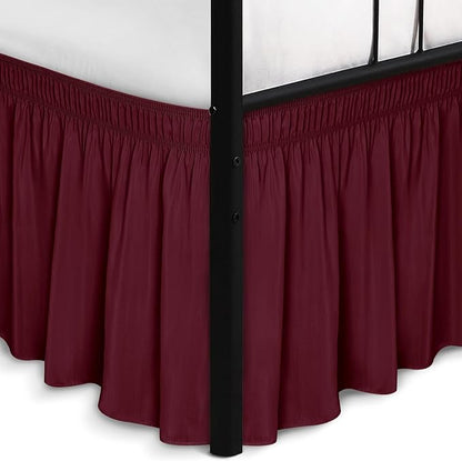 Biscaynebay Wrap Around Bed Skirts with Split Corners for King Beds 14" Drop, Burgundy Elastic Dust Ruffles Adjustable Easy Fit Wrinkle & Fade Resistant Silky Luxurious Fabric Machine Washable