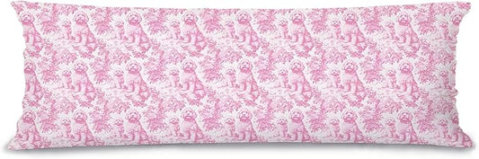 Pink Chinoiserie Poodle Dog 20x54 Body Pillow Cover with Zipper,Poodle Decor,Grandmillennial Pink Dog Decorative Body Pillow Cases for Bed Couch