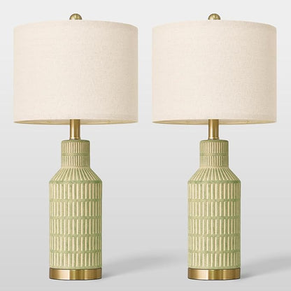 25" Green Ceramic Table Lamp - Modern Bedside Nightstand Lamp, Easy Assembly Twist Knob Switch for Bedroom Living Room Home Office Decor (Bulb Not Included)