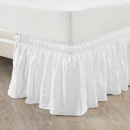 Lush Decor Ruched Ruffle Elastic Easy Wrap Around Bed Skirt Single Twin/Twin XL/Full White - Twin Bed Skirt - Dust Ruffle - White Bedskirts