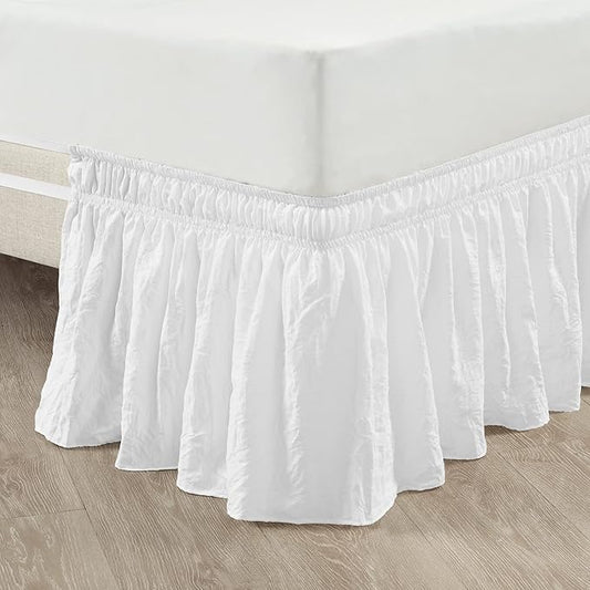 Lush Decor Ruched Ruffle Elastic Easy Wrap Around Bed Skirt Single Twin/Twin XL/Full White - Twin Bed Skirt - Dust Ruffle - White Bedskirts