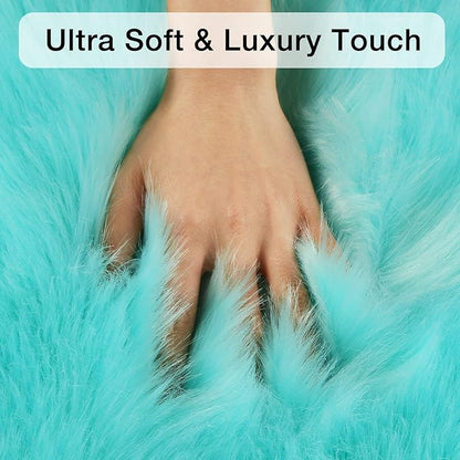 duduta Turquoise Blue Sheepskin Throw Rug 2x3 ft, Fluffy Shag Faux Fur Chair Covers Small Bedside Dorm Rug Non Slip Washable