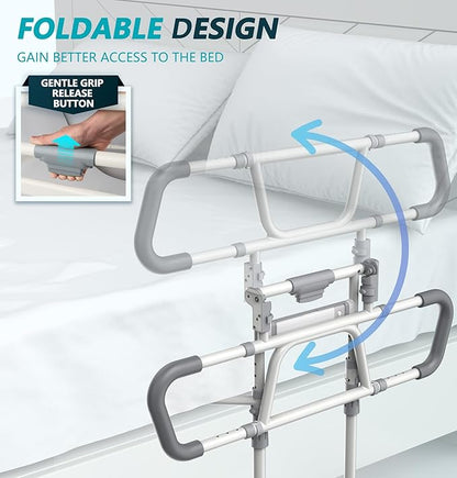 Packve Foldable Bed Rails for Elderly Adults Safety - Bed Side Assist Rail for Seniors with Extendable Guard Rails, Adjustable Height Bedrails for Queen King Full Size Bed