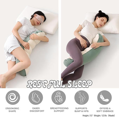Peallow(Pat. Pend) – Long Round Body Pillow for Adults, Bolster Pillow for Sleeping, Soft and Supportive Pillow for Sleeping & Lumbar Support (Green-White, 29.5")