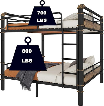 Upgraded Version Thickened Metal Heavy-Duty Queen Over Queen Bunk Bed, Best Convertible Industrial Queen Size Bunk Bed Frame with Ladder for Adults, Easy Assembly (Queen+Water Pipe)