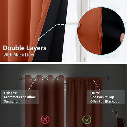 BGment Terracotta 100% Blackout Curtains for Living Room, Fall Full Room Darkening Noise Reducing Bedroom Curtains 84 Inch Length, Thermal Insulated Rod Pocket Window Drapes 2 Panels, 52 Inch Wide