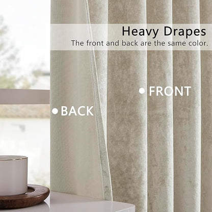 SMILETIME Ivory White Crushed Velvet Curtains 52x108 inch Luxurious Thermal Insulated Soundproof Drapes for Living Room Bedroom Office Soft and Durable Light-Filtering Window Treatments, 2 Panels
