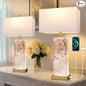2-Pack 25.6" Alabaster Lamps, Marble Lamp Nightstand Lamps Set of 2, 3-Color Temperatures Bedside Lamps with Nightlight, Modern Table Lamp with USB Ports for Living Room Bedroom Hotel, Bulbs Included
