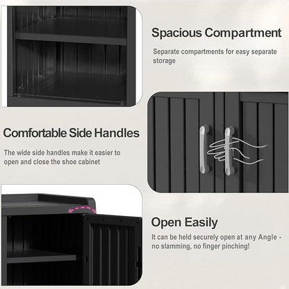 ROJIK Shoe Cabinet Waterproof UV-Resistant,Storage Bench Indoor Outdoor with Adjustable Shelves,for Entryway Bedroom,Hallway,Living Room(3 Door,Black)
