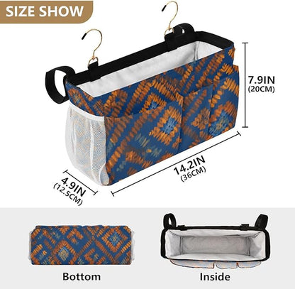 Bedside Caddy Hanging Bunk Bed Caddy Bed Organizer Hanging Pocket with 2 Hooks Bedside Storage Organizer Pocket Bag Holder Blue Orange Diamond Tie-dye