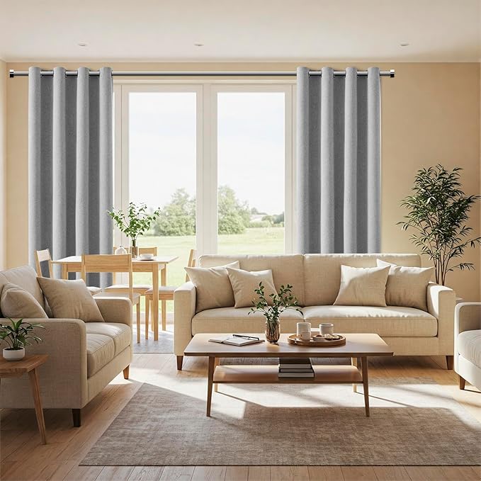 ChrisDowa 100% Blackout Grey Solid Curtains 120 Inches Long 2 Panels for Bedroom Living Room,Farmhouse Room Darkening Thermal Insulated Soundproof Grommet Top Window Treatment Drapes,52x120
