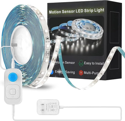 Motion Sensor LED Strip Light - Cabinet Strip Lights with 24W Plug, Dimmer and Timing,16.4ft 6000K ColdWhite