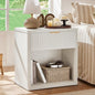 LEYAOYAO Fluted Nightstand with Charging Station, 23" Wide 1 Drawers End Table,White Night Stand with Open Storage Cabinet, Farmhouse Bed Side Tables, Wood Dresser for Bedroom, Living Room, Closet