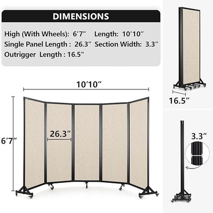 Room Partition,Folding Privacy Divider,Office Partition Dividers,Office Dividers Wall, 10'6"W x 6'7"H,Beige