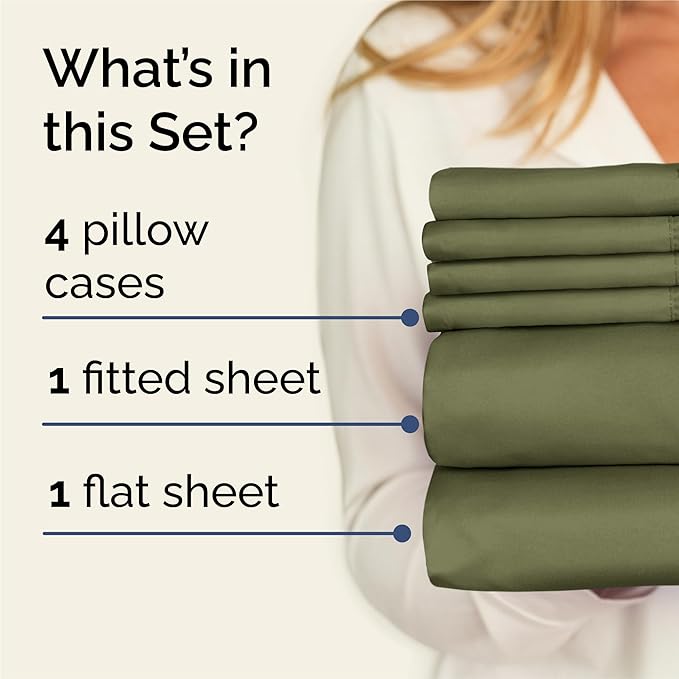 King 6 Piece Sheet Set - Cooling, Comfy & Breathable - Hotel Luxury Bedding, Includes Fitted Sheet for Women, Men, Kids & Teens - 1 Flat, 1 Fitted Sheet, 4 Pillowcases with Deep Pockets - Sage Green