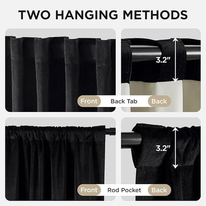 Joydeco Black 100% Blackout Curtains 102 Inch 2 Panels, Luxury Thermal Insulated Black Velvet Curtains for Bedroom Living Room, Soundproof Blackout Window Drapes, Rod Pocket & Back Tab (52W x 102L)