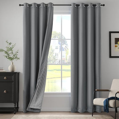 Grey Heavy Noise Resistance Curtains for Window 3-in-1 100% Blackout Curtains Grommet Thermal Insulation Room Divider Drapes for Bedroom Living Room (1 Panel, Grey, 50" x 96")