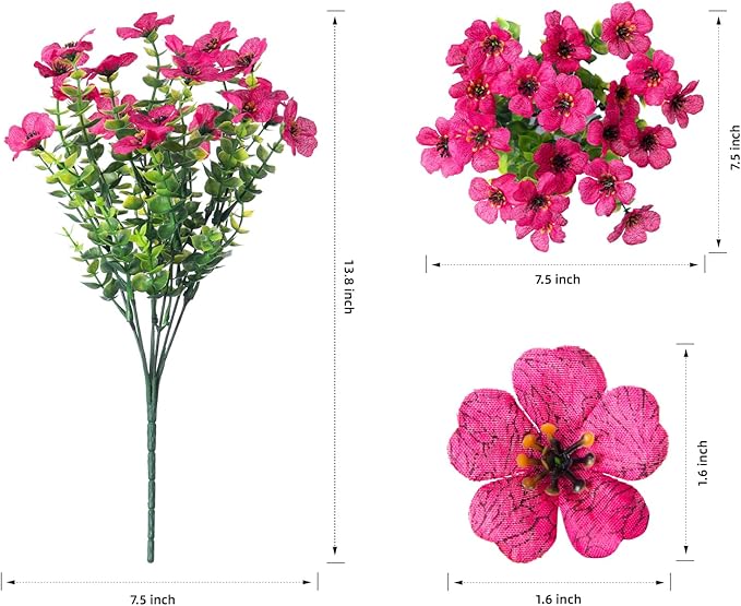 HyeFlora Artificial Flowers for Outdoor Indoor Garden Home Decoration, Faux Flower Daisy with Eucalyptus Leaves Fake Plants Greenery Boxwood Porch Patio, 12 Bundles (Mix Pink Red Purple Yellow)