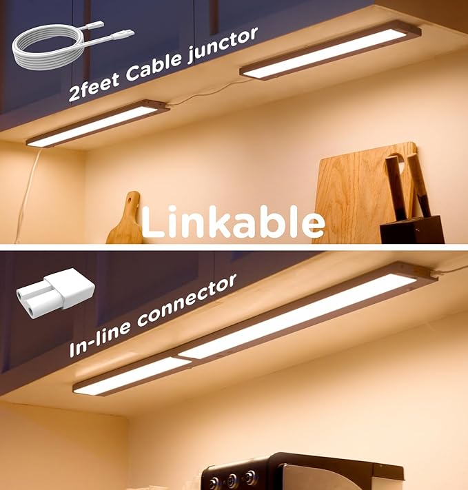 16 Inch Under Cabinet Lighting Plug in, 9W 120V 3 Color 3000K/4000K/5000K, 3 Brightness, Super Bright, Ultra Thin Under Counter Lights for Kitchen, Linkable LED Cabinet Light,Bronze