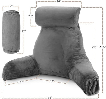 Nestl Reading Pillow with Shredded Memory Foam Includes 2 Neck and Lumber Support Pillows, Designed for Sitting Up in Bed and Couch, Back and Arms Adjustable Support for Adult & Teens, Dark Grey