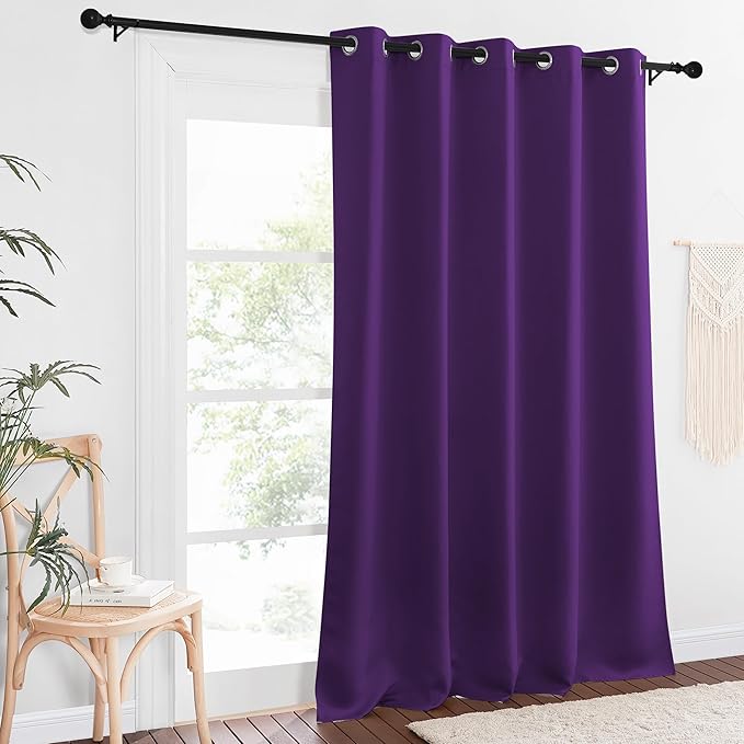 NICETOWN Patio Blackout Curtain Panels - Extra Wide Sliding Door Thermal Insulated Drape, Privacy Room Divider Curtain for Bedroom Office (Royal Purple, 66 x 118 Inch Long)