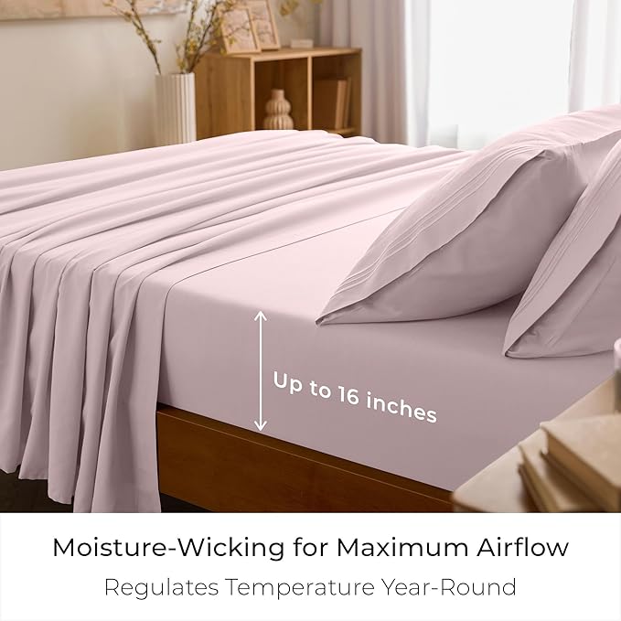 Mellanni Queen Sheet Set - 6-Piece Iconic Collection Bedding, (Including 4 Pillowcases), 16-Inch Deep Pocket, Easy Care, Extra Soft, Cooling Sheets, Brushed Microfiber - Blush Pink