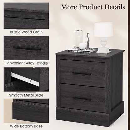 Giantex Farmhouse Nightstand, Wood Bedside Table with 2 Storage Drawers, Compact Floor Night Stand End Table, Accent Sofa Side Table for Bedroom, Grey Oak