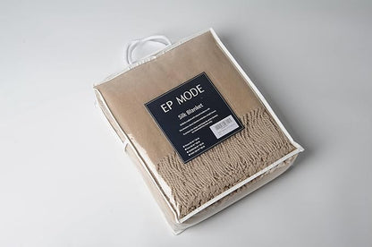 EP Mode Fringed Mulberry Silk Throw Blanket for Sofa (Rugby Tan)