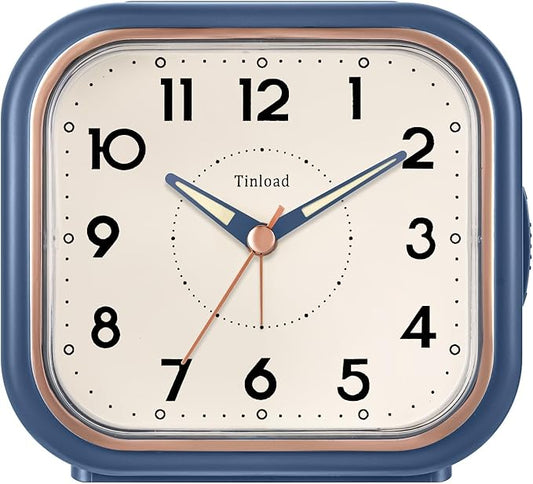 4.5" Vintage Retro Analog Alarm Clock, Super Silent Non Ticking Clock with Manual Light, Snooze, Battery Operated, Simply Design, for Living Room, Bedroom, Bedside, Desk(Blue)