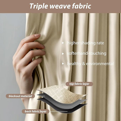 Room Divider Curtains with Ceiling Curtain Track Set Window Curtain for Bedroom,Living Room Total Blackout Thermal Insulated Privacy Ceiling Track Curtain W 6 × H 9 FT Beige drape&Black track