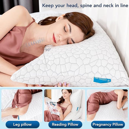 Side Sleeper Pillow for Side and Back Sleepers -Cooling Cervical Neck Pillows for Neck and Shoulder Pain Relief, Adjustable Shredded Memory Foam Pillows King Size Set of 2, Bed Pillow for Adults