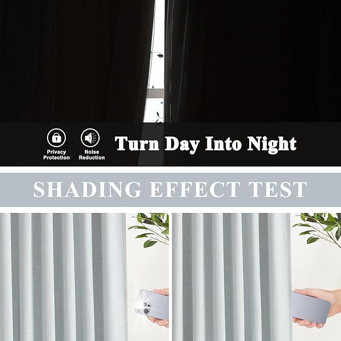 Vision Home Blue Fog Linen Full Blackout Curtains 108 inch for Bedroom Living Room Darkening Soundproof Window Panels 9FT Thermal Insulated Rod Pocket Back Tab Farmhouse Drapes 56" Wx108 Lx2